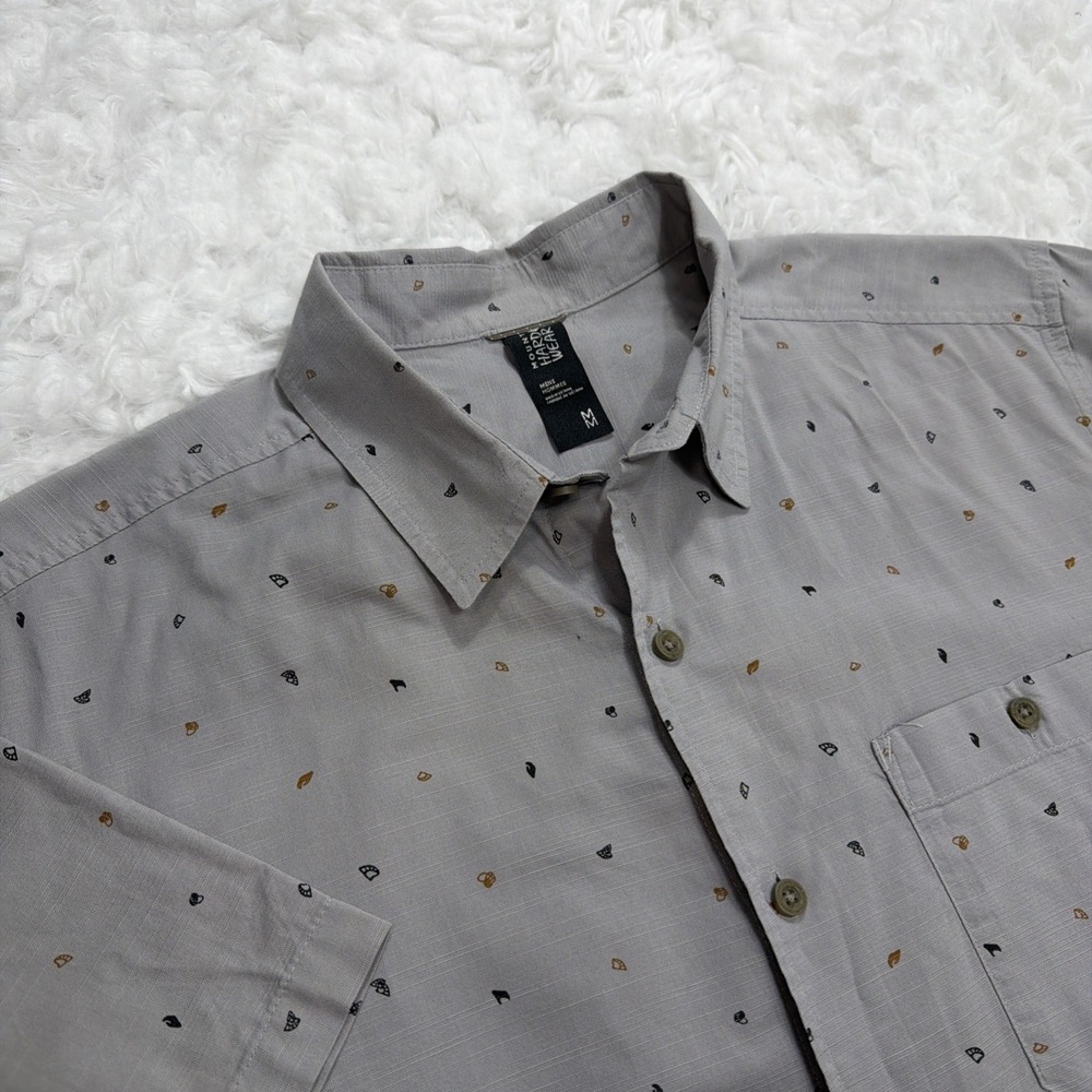 Mountain Hardwear Shirt Mens Medium Gray Print Short Sleeve Button Up Outdoor